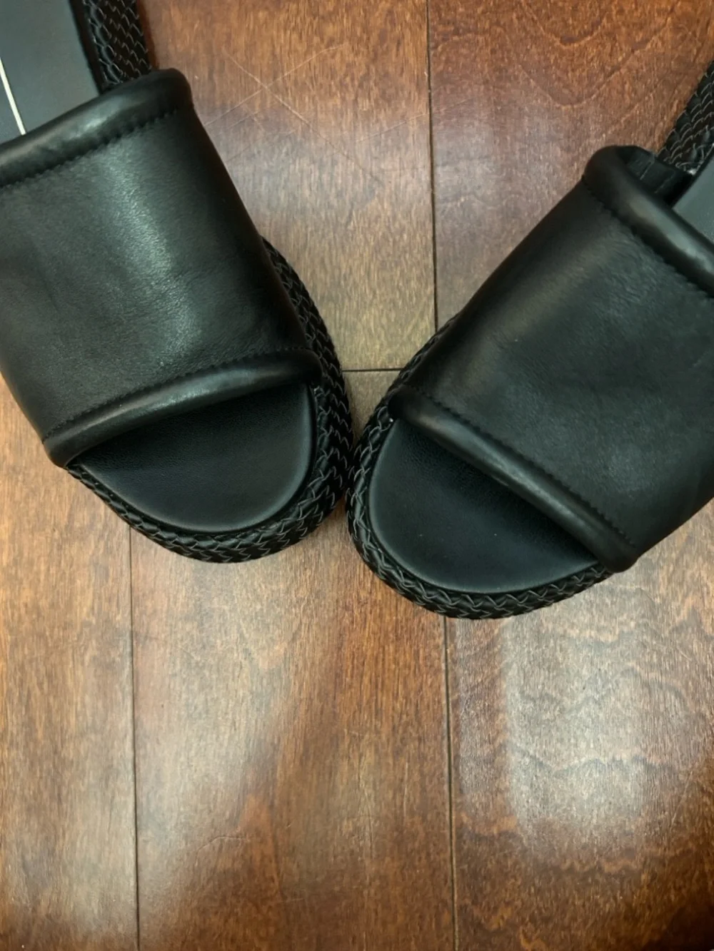 Dolce Vita Wimsyn Black Leather Platform Slide with Woven Platform, Size 8.5
